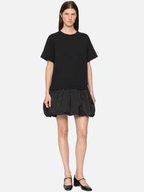 Sea New York Belen Black T-Shirt Bubble Hem Mini Dress Size M